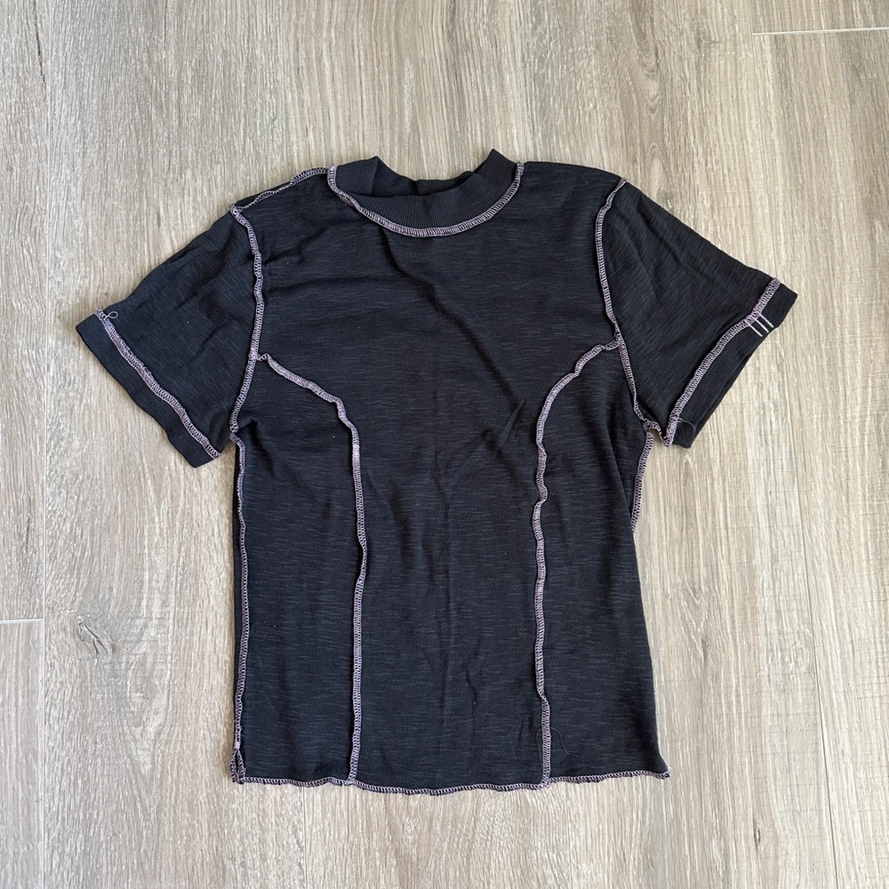 BDG Grungy Charcoal T Shirt with Purple Details